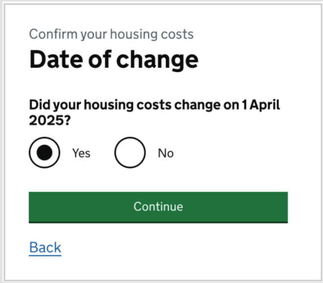 Universal credit date of change screenshot