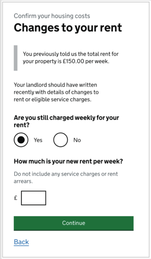 Universal credit date of change screenshot