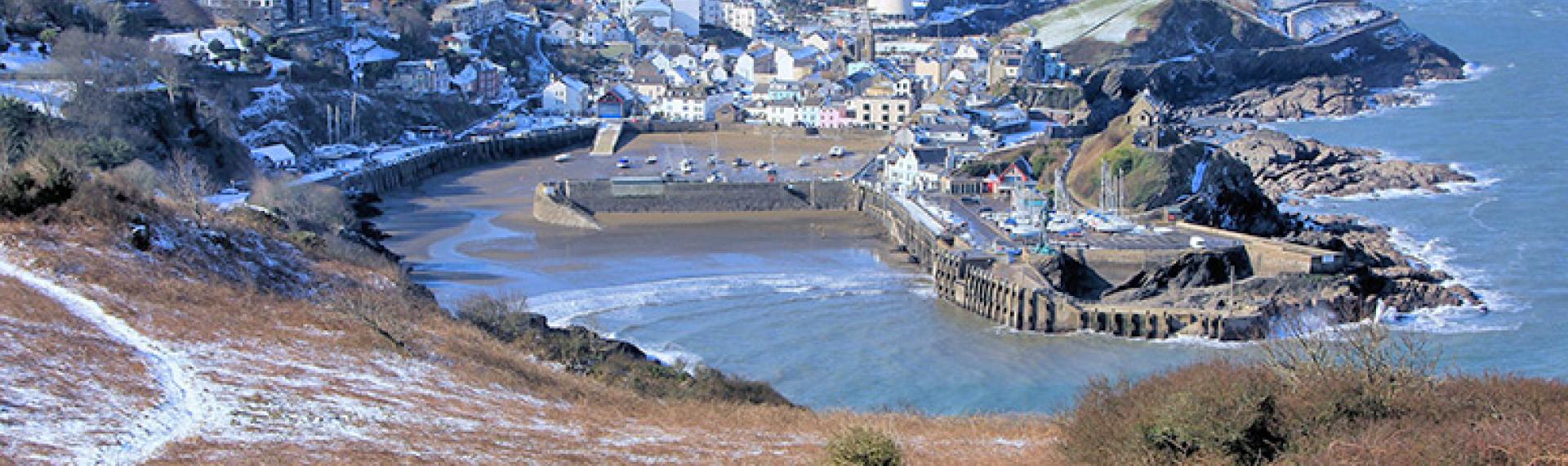 An arial view of Ilfracombe with a dusting of snow