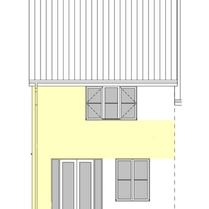 Rear elevation of a semi-detached, 2-storey house